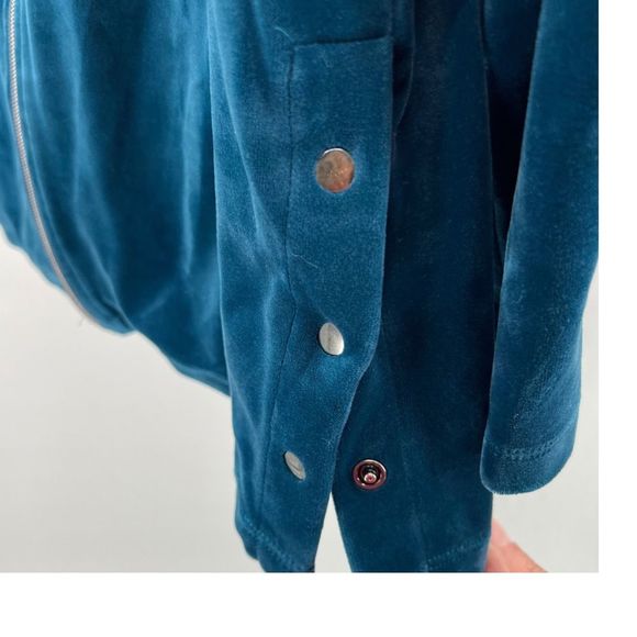 Zynergy by Chicos side snap velour teal size 0 4/5 hooded zip up casual workout - Picture 2 of 6